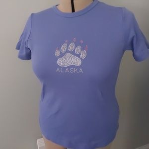 LAST CHANCE! Alaska in flat metal accents. Short Sleeve.Womens small. 24" length